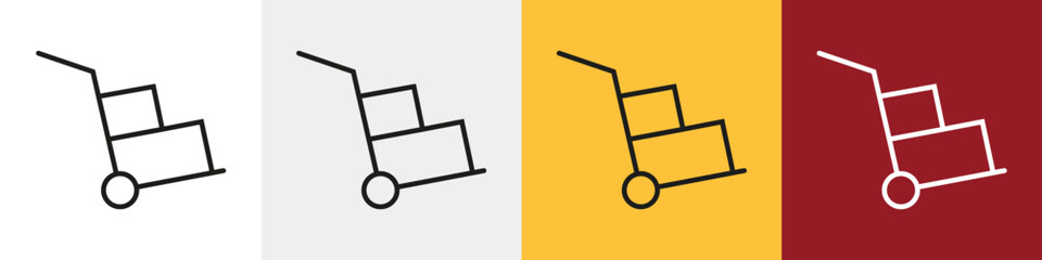 A cohesive set of hand truck icons. vector sillhouette and line icon set