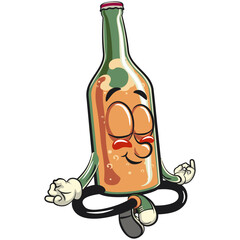 bottle beer cartoon character retro vector design meditating, work of hand drawn