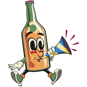 recommend clip art: bottle beer cartoon character retro vector design blow the party horn, work of hand drawn
