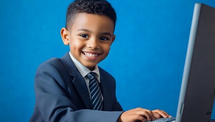 side profile of school pupil studying IT at computer learning digital code online software ai cyber security threats Artificial intelligence cyberspace data coding ethical hacking education