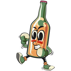 bottle beer cartoon character retro vector design practicing boxing wearing boxing glove, work of hand drawn