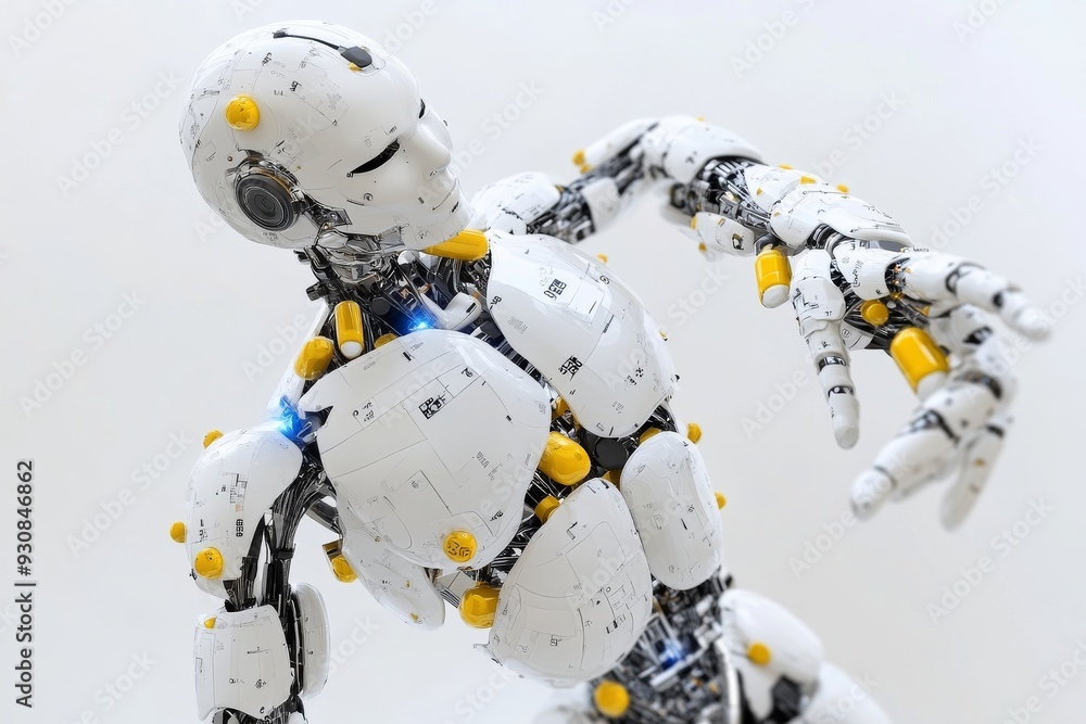 Poster futuristic android with exposed capsules highlighting the integration of medicine technology and ai 