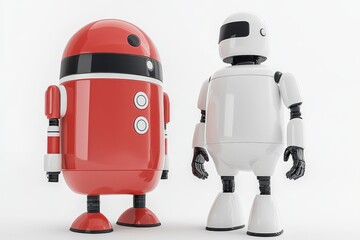 Futuristic Red and White Capsule Robots Representing the Intersection of Medicine Technology and Robotics in a Sci Fi World