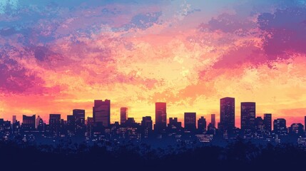 Fototapeta premium Colorful Sunset Skyline Cityscape with Dramatic Clouds