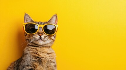 Cool Cat in Sunglasses on Yellow Background