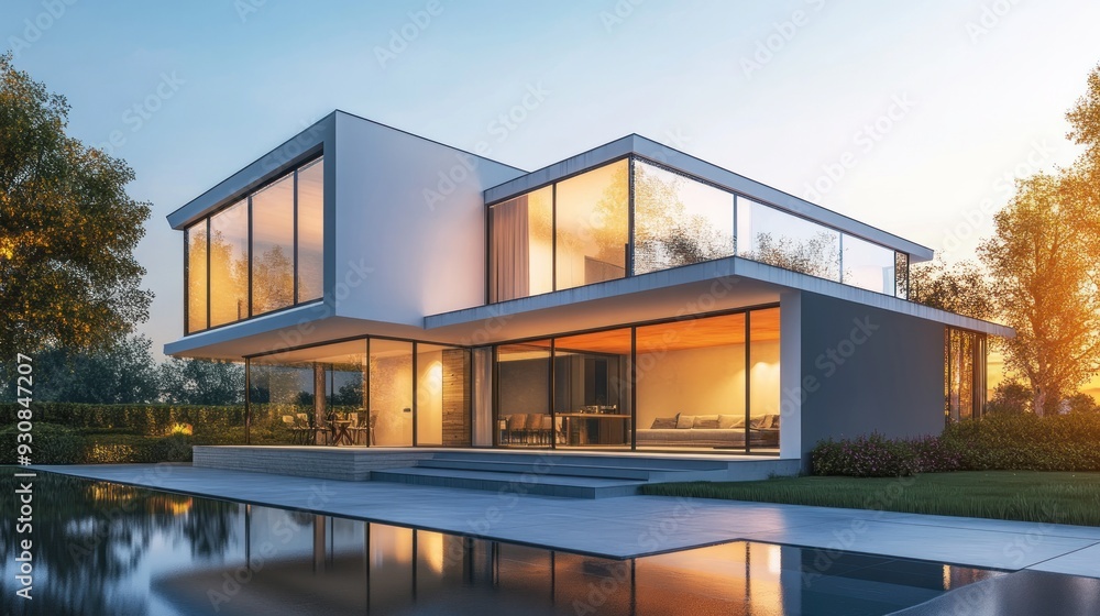 Poster modern architectural design with conceptual sketches and 3d visualization