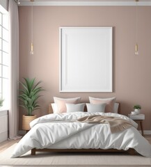 plain white frame in a cozy bedroom, 3d rendering