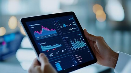 Business manager using performance tracking tools, efficiency, monitoring progress in real-time