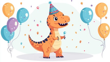 Cute Dinosaur Birthday Party with Balloons