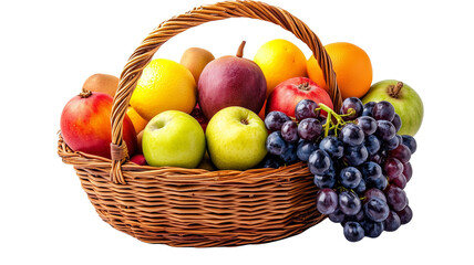 Isolated on white background a variety of fresh fruits arranged in a basket 