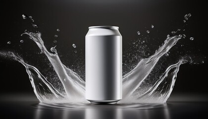 Blank white aluminum 330 ml soda can with drops splash mockup
