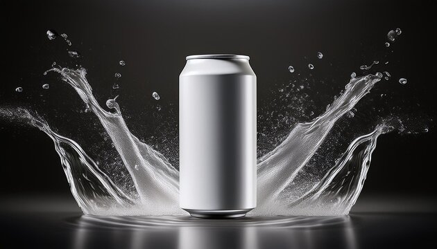 Blank white aluminum 330 ml soda can with drops splash mockup