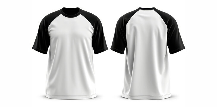 Plain white and black raglan short-sleeve shirts displayed from front and back angles on a white background