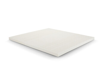 Latex Mattress Topper The image shows a minimalist latex mattress topper with a perforated design for enhanced breathability and comfort. The topper is rectangular and features a uniform thickness, wi