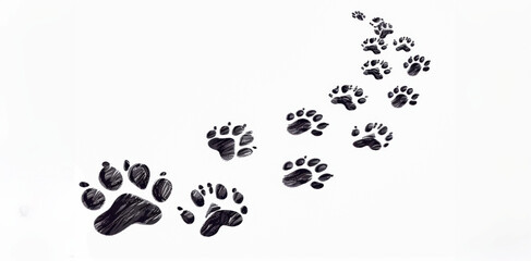 Naklejka premium Animal paw prints leading across a white surface in a playful trail