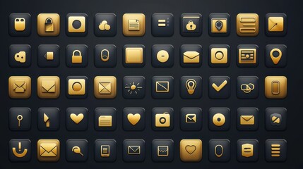 Golden UI Buttons with Black Background