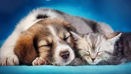 Obraz premium puppy and kitten