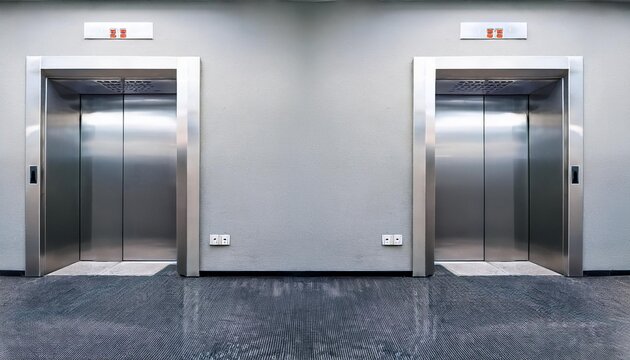 Blank silver closed elevator in office floor interior mock up