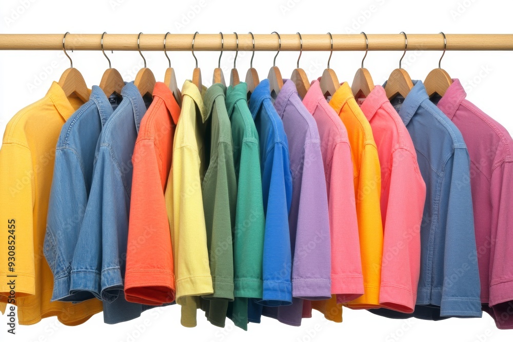 Poster a colorful array of business shirts on hangers emphasizing a choice in professional wardrobe selecti