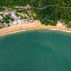 Balneario Camboriu in Santa Catarina. Taquaras Beach and Laranjeiras Beach in Balneario Camboriu. Aerial view in landscape. Square image