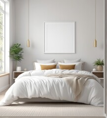 plain white frame in a cozy bedroom, 3d rendering