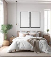 plain white frame in a cozy bedroom, 3d rendering