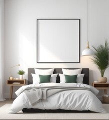 plain white frame in a cozy bedroom, 3d rendering