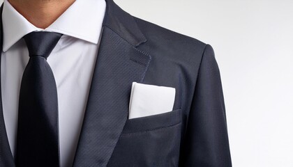 Blank white folded pocket square classic suit mockup, front view