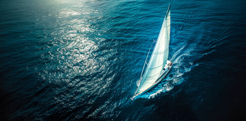 Sailboat gliding over calm blue waters during sunny afternoon