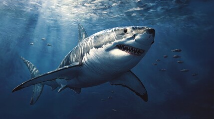 Fototapeta premium Great White Shark in the Deep Blue