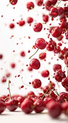 Freshly Rinsed Cherries Falling in a White Kitchen, Red Currants Cherry Fruit Wallpaper, Raw Culinary Ingredient Backdrop, Isolated Organic Food Background for Restaurant Cookbook Recipe Agriculture