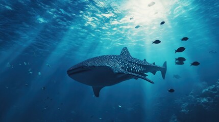 Fototapeta premium Whale Shark Swimming in Blue Waters