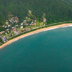 Fototapeta premium Balneario Camboriu in Santa Catarina. Taquaras Beach and Laranjeiras Beach in Balneario Camboriu. Aerial view in landscape. Square image