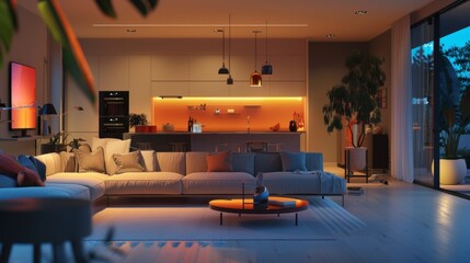 High tech home office with vibrant neon accents reflecting a dynamic and creative workspace for digital artists