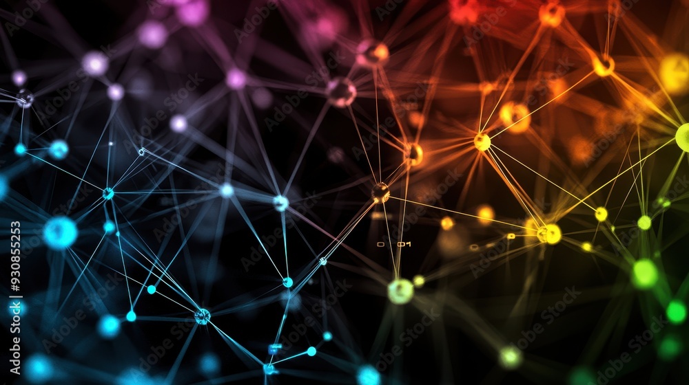 Aufkleber abstract network connection concept colorful lines and dots