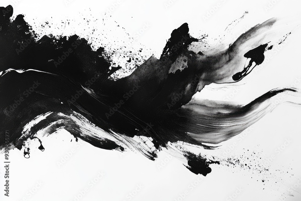 Poster black abstract brushstroke on white. use this image for minimalist design projects.