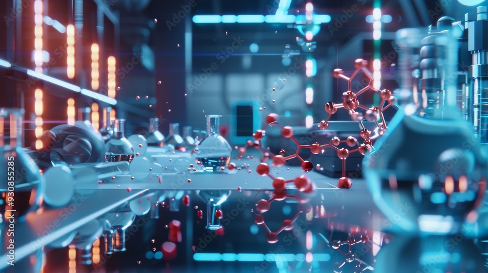 Poster high tech laboratory with advanced equipment and futuristic design symbolizing cutting edge scientif