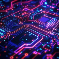Futuristic Neon Circuit Board Background