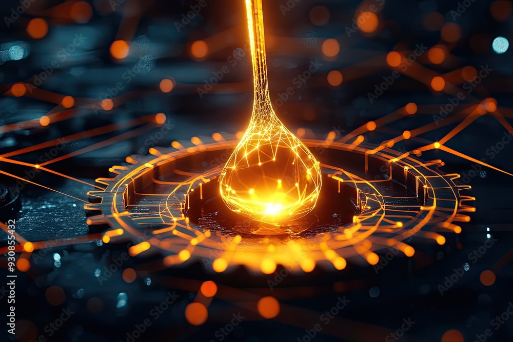 Aufkleber abstract glowing orb on gears. a great image for concepts like technology, innovation, and progress.