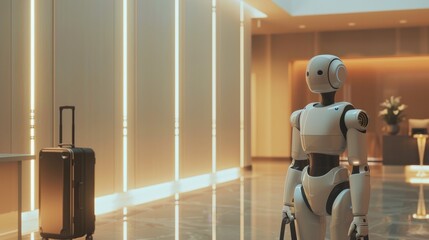 Futuristic office space with robots and advanced automation depicting the next generation of workplace design