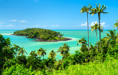 View of Devil Island from Isle Royale in archipelago of Salvation Islands in French Guiana, South...
