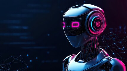Futuristic Robot with Glowing Lights and Network Connections