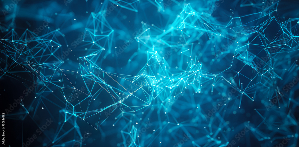 Poster abstract blue digital connections with glowing lines and nodes in a dark background