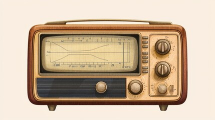 Vintage Retro Television Set with Wooden Cabinet and Analog Controls