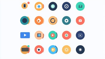Colorful Media Icons Flat Lay   Play  Camera  Laptop  Phone  Circle  Design