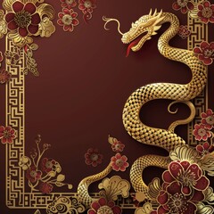 Fototapeta premium Chinese new year still life of snake celebration. Chinese new year background 3d illustration. Chinese characters on the object means to fortune, good luck, wealth, and money flow.