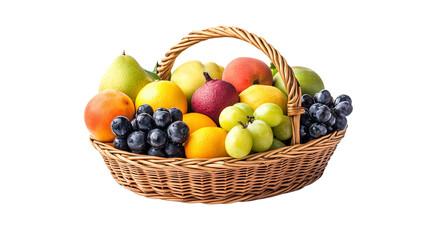 Isolated on white background a variety of fresh fruits arranged in a basket
