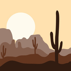 desert landscape and cactus tree vector illustration for background,poster,banner,cover ,brochure