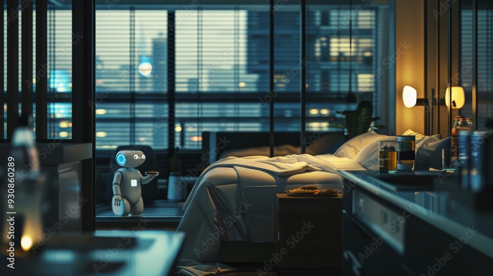 Poster futuristic bedroom with advanced robotics and sleek furnishings blending modern design with cutting 