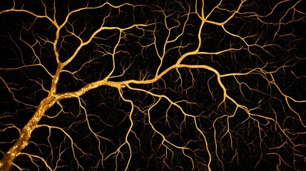 Abstract Gold Tree Branches on Black Background.